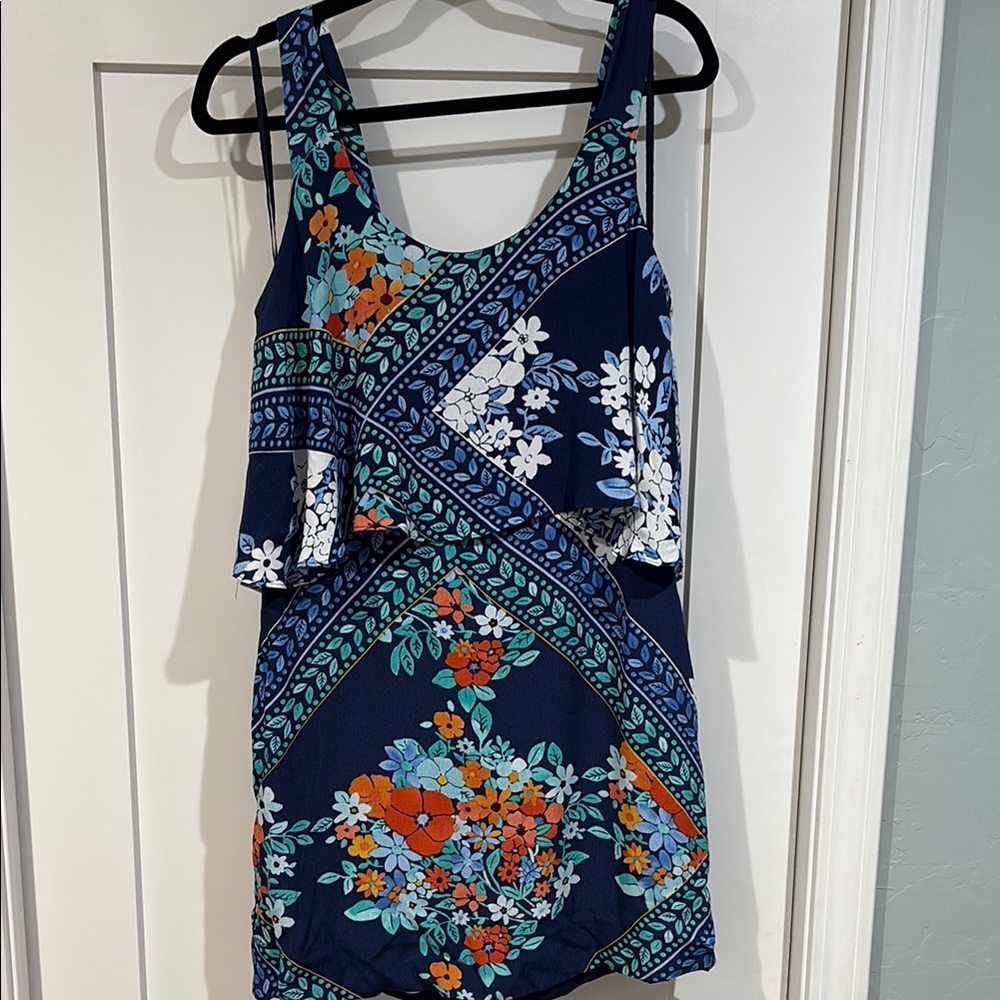 Maeve Blue and Orange Floral Layered Mini Dress